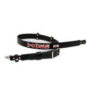 Leather Radio Strap- Black Leather, Fire Red Fill/White Outline