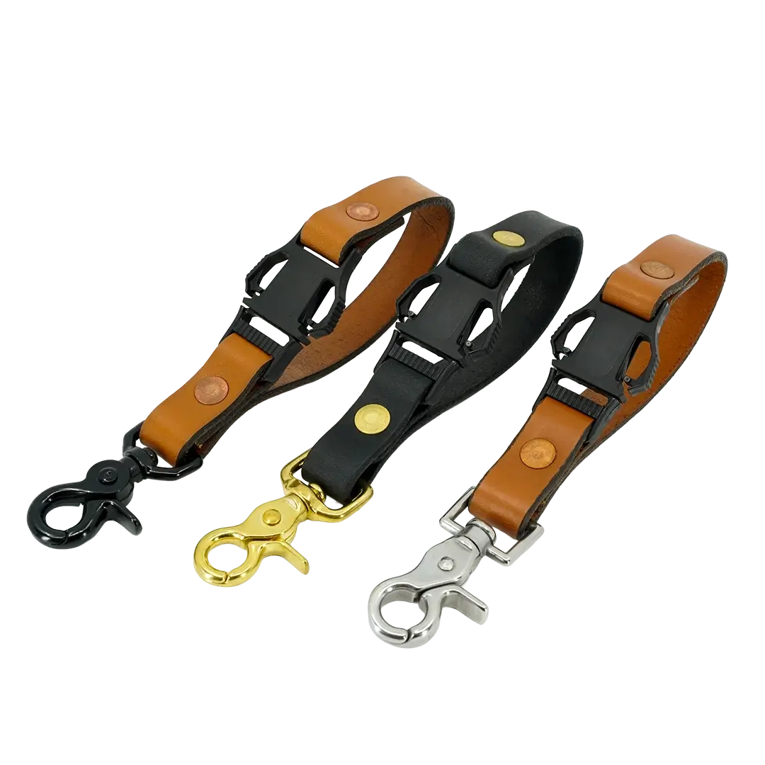 Short fire glove straps made from full-grain leather with matte black hardware – firefighter accessories