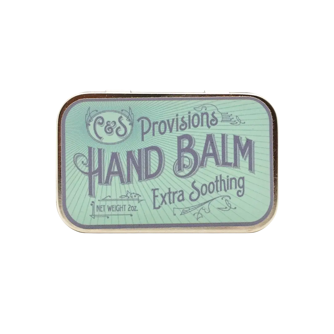 C&S Provisions Hand Balm tin labeled ‘Extra Soothing’ for dry and cracked hands