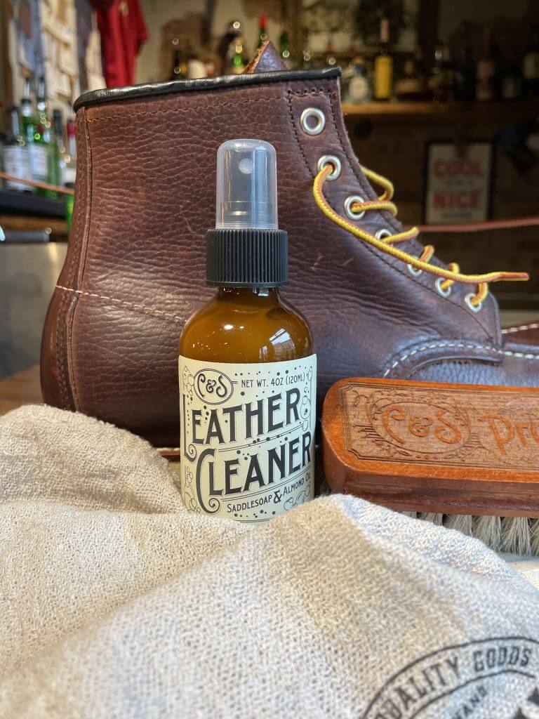 Leather cleaner with C& S Brush & shop rag & boot
