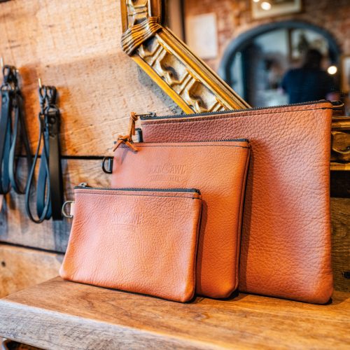 Leather Zipper Pouches in three sizes.