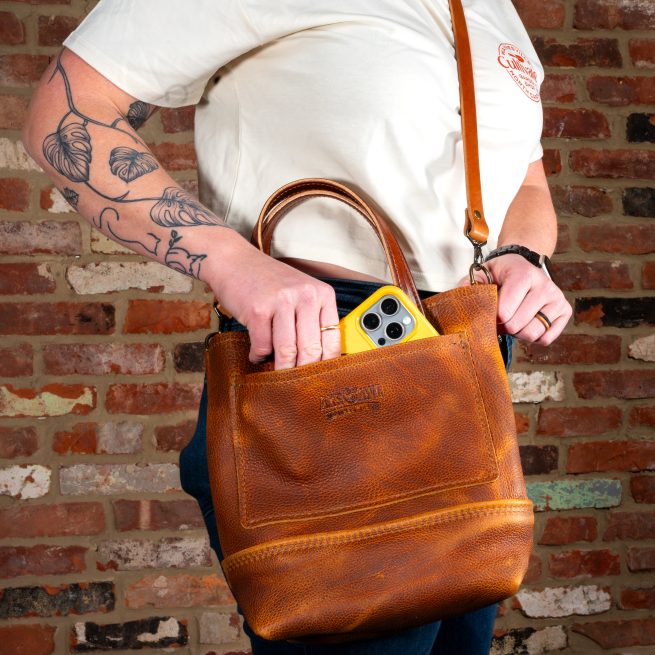 Mini Monarch Tote Milled Brown- Cell Phone Pocket