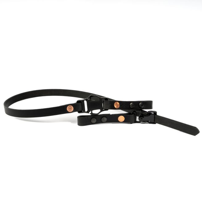 Two Piece Leather Chinstrap-Black/Black