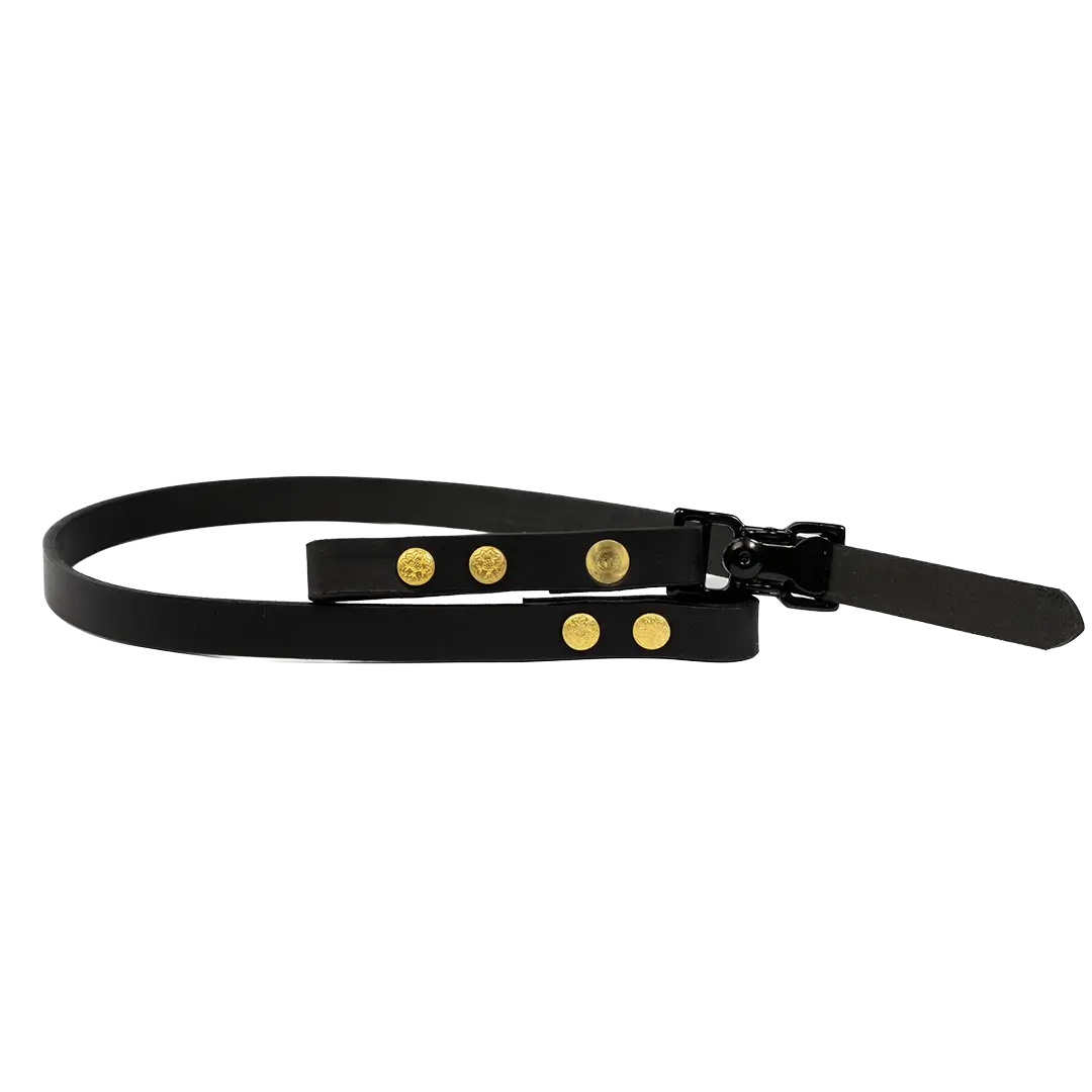 One Piece Firefighter Leather Chin strap in Black leather with Brass hardware