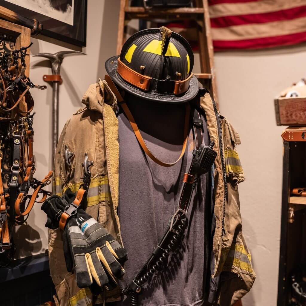 a manequin wearing axe and awl fire service gear, many great gift ideas for firefighters