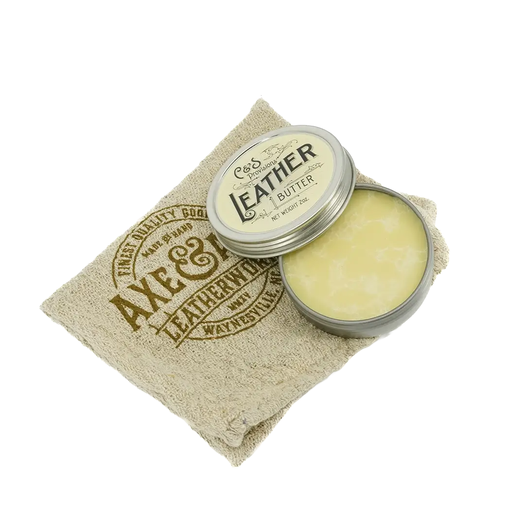 Leather Conditioner tin opened with shop rag