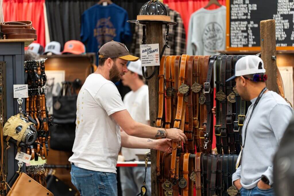 Leather Radio Straps ready for service at firefighter expo.