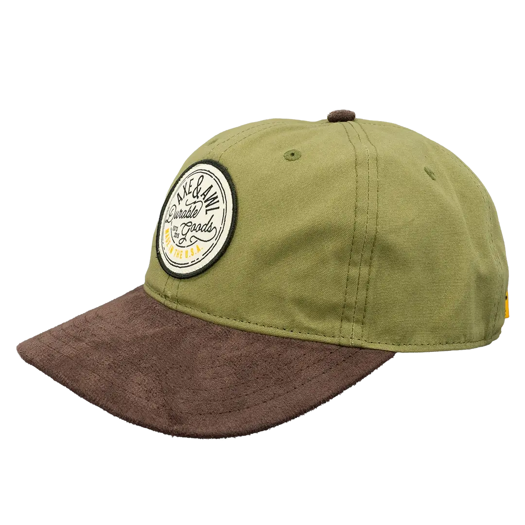 Angle View of olive suede Durable Goods Hat