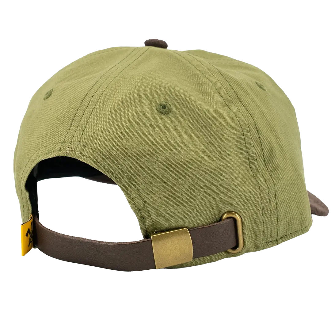 Rear View of olive suede Durable Goods Hat