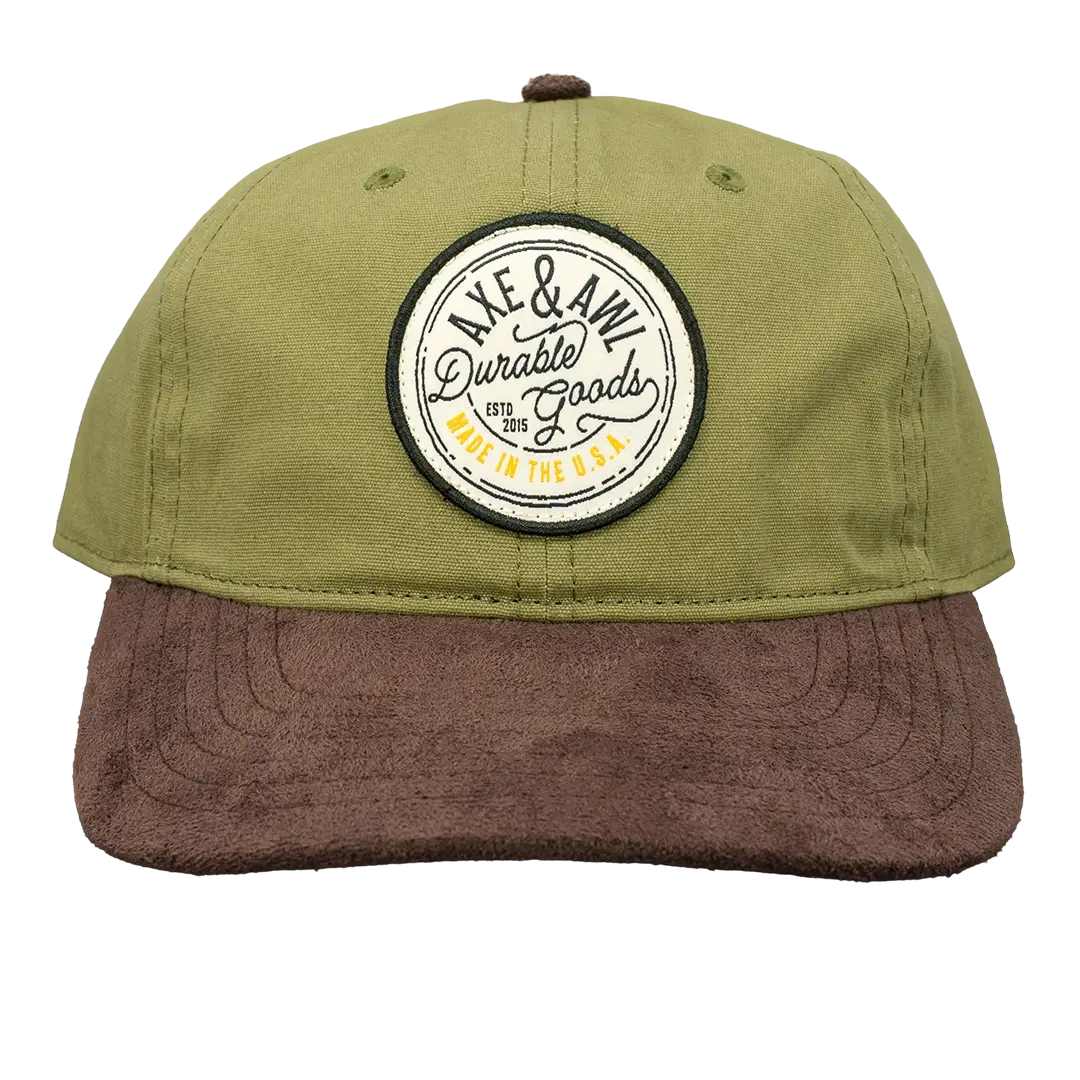 Front View of olive suede Durable Goods Hat