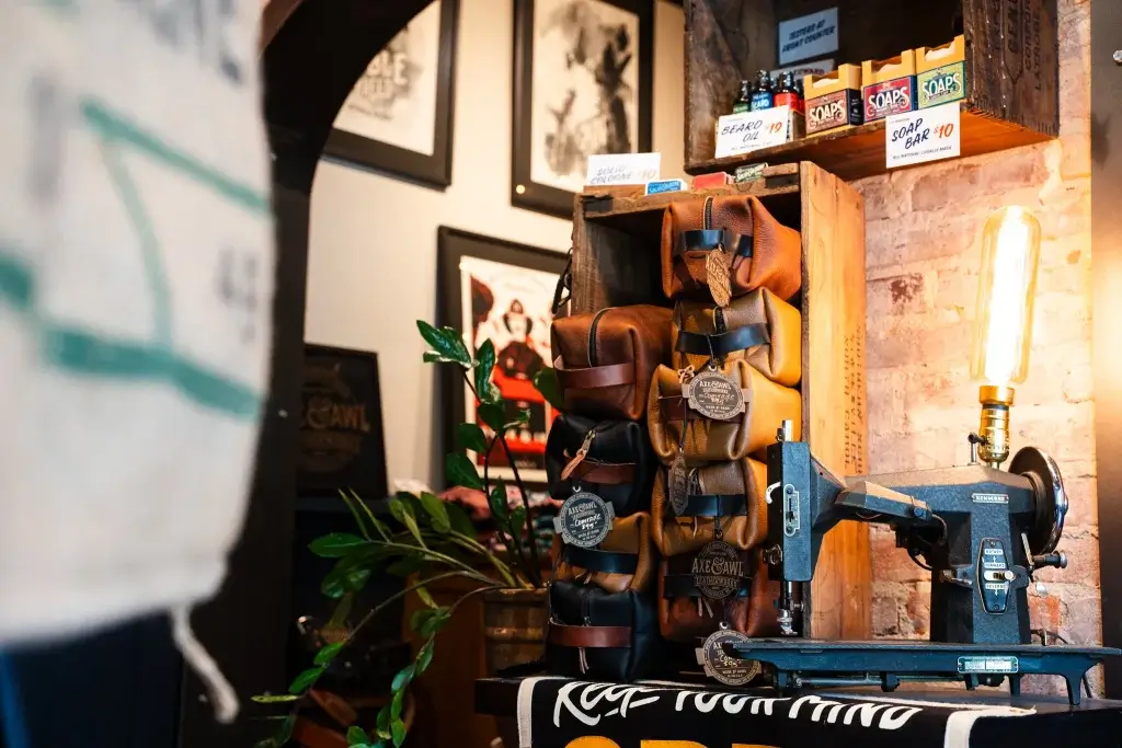 Leather Dopp Kits in retail store