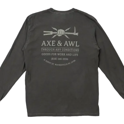 through any conditions long sleeve gray shirt from axe and awl leatherworks