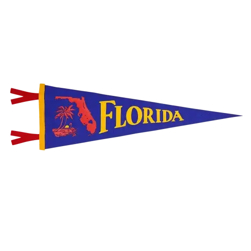 A royal blue felt pennant with Florida and the state on it.