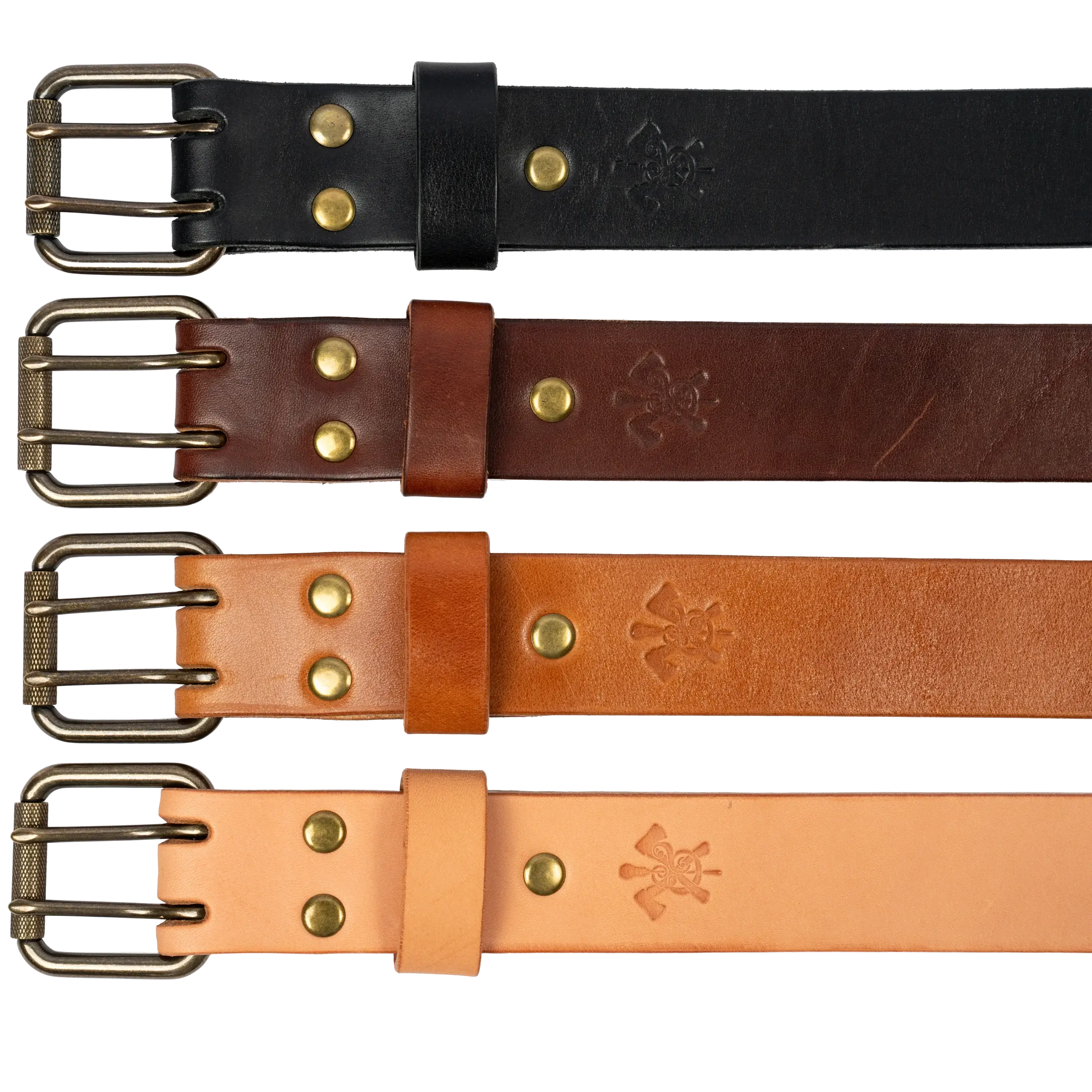 double pronged leather belts in brown and black