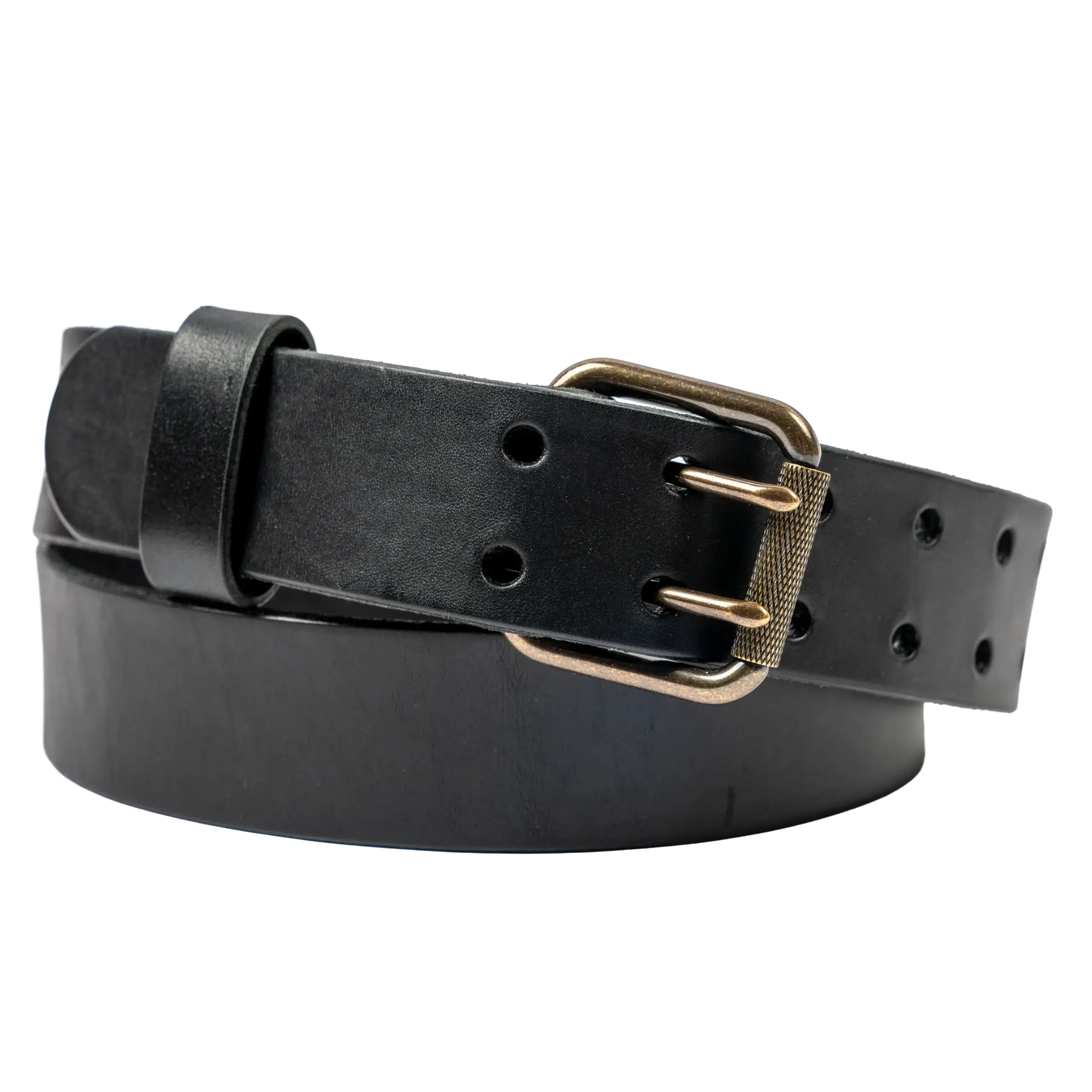 double pronged black leather belt