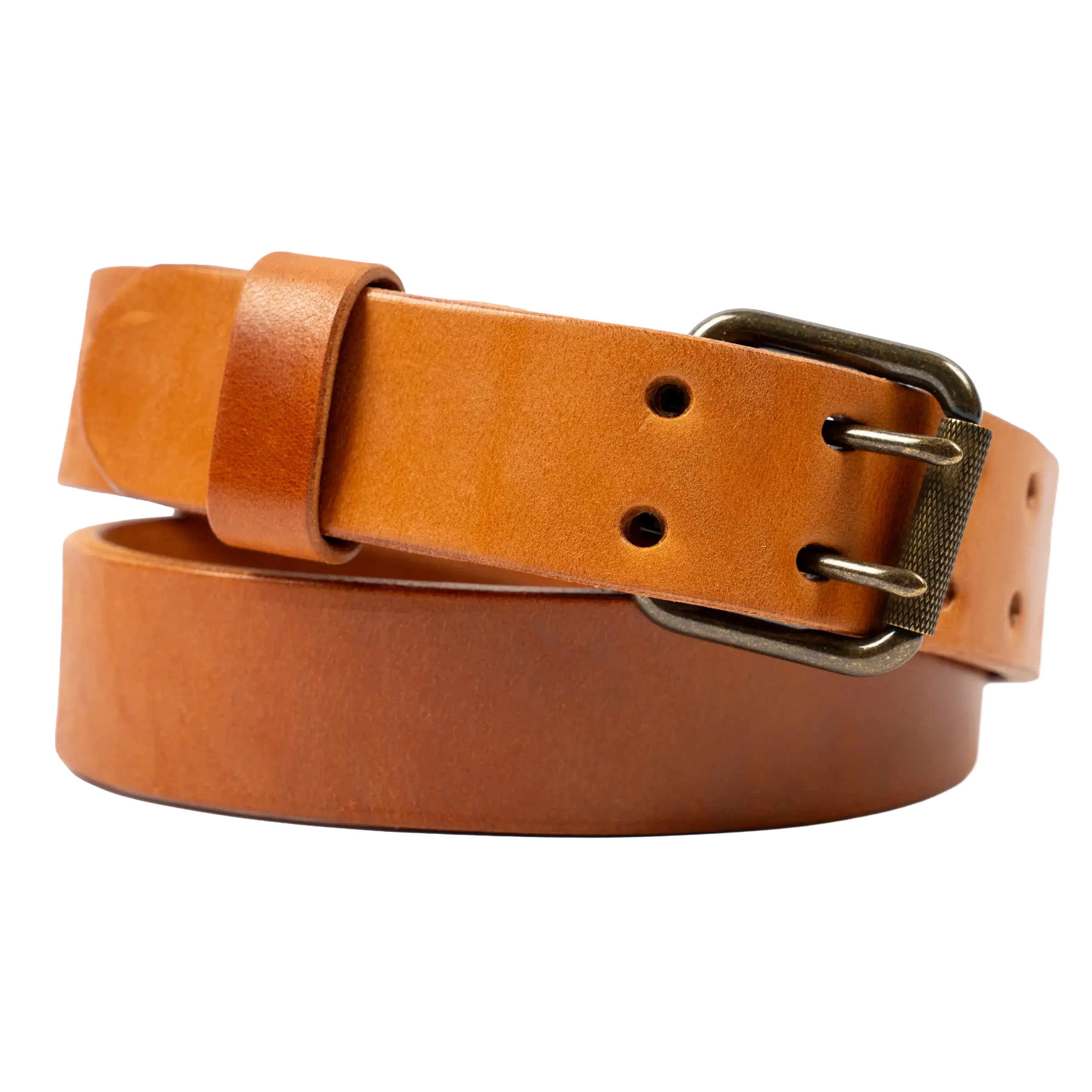 double pronged light brown leather belt