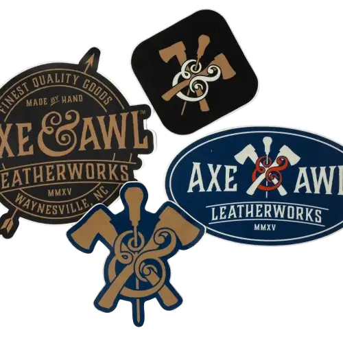axe and awl branded sticker pack featuring 4 vinyl decals